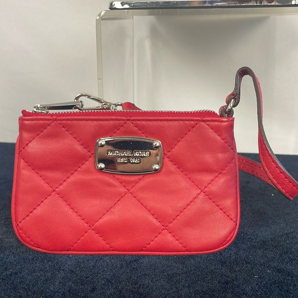 Michael Kors Red Leather Quilted Pouch Wallet